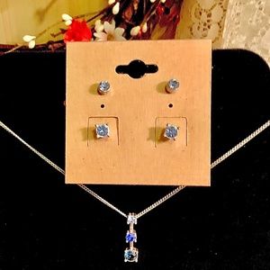Blue trinity stone NECKLACE & 2 pair match8mg EARRINGS set